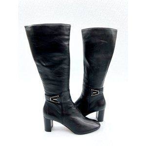 Aquatalia Women Riding Boots Leather Fashion Tall Boots Side Buckle Black 10 New